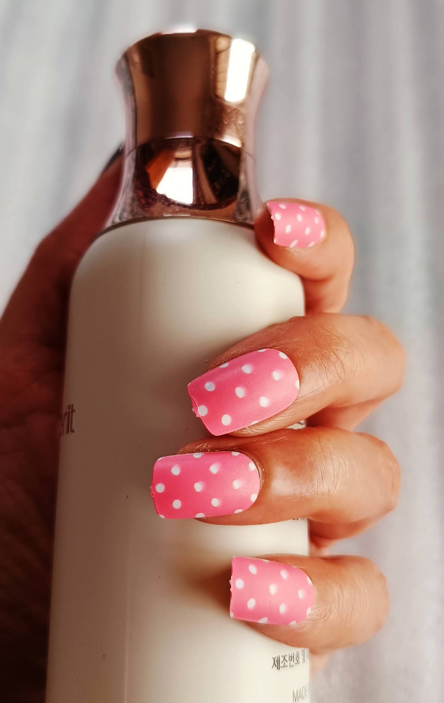 Acrylic/ Press-on Designer Nails with Glue Tabs | Artificial Nails Under 50  - Box Shaped Pink Polka Dots