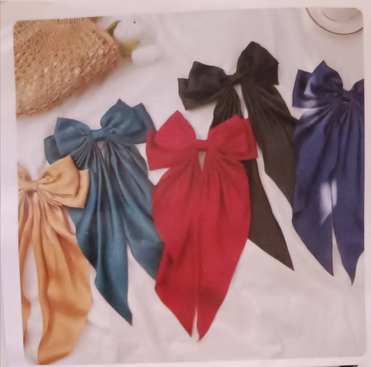 Silver Dotted Satin Hair Bows Clips for Girls, Ribbon Bow for Women Hair, Large Satin Bows for Hair Long-Tail Alligator Clips Big Hair Bow Girls Hair Accessories