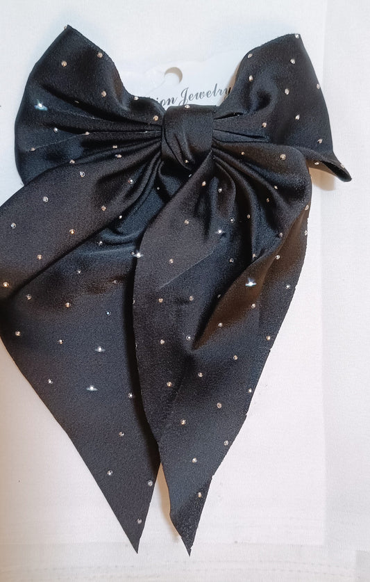 Silver Dotted Satin Hair Bows Clips for Girls, Ribbon Bow for Women Hair, Large Satin Bows for Hair Long-Tail Alligator Clips Big Hair Bow Girls Hair Accessories