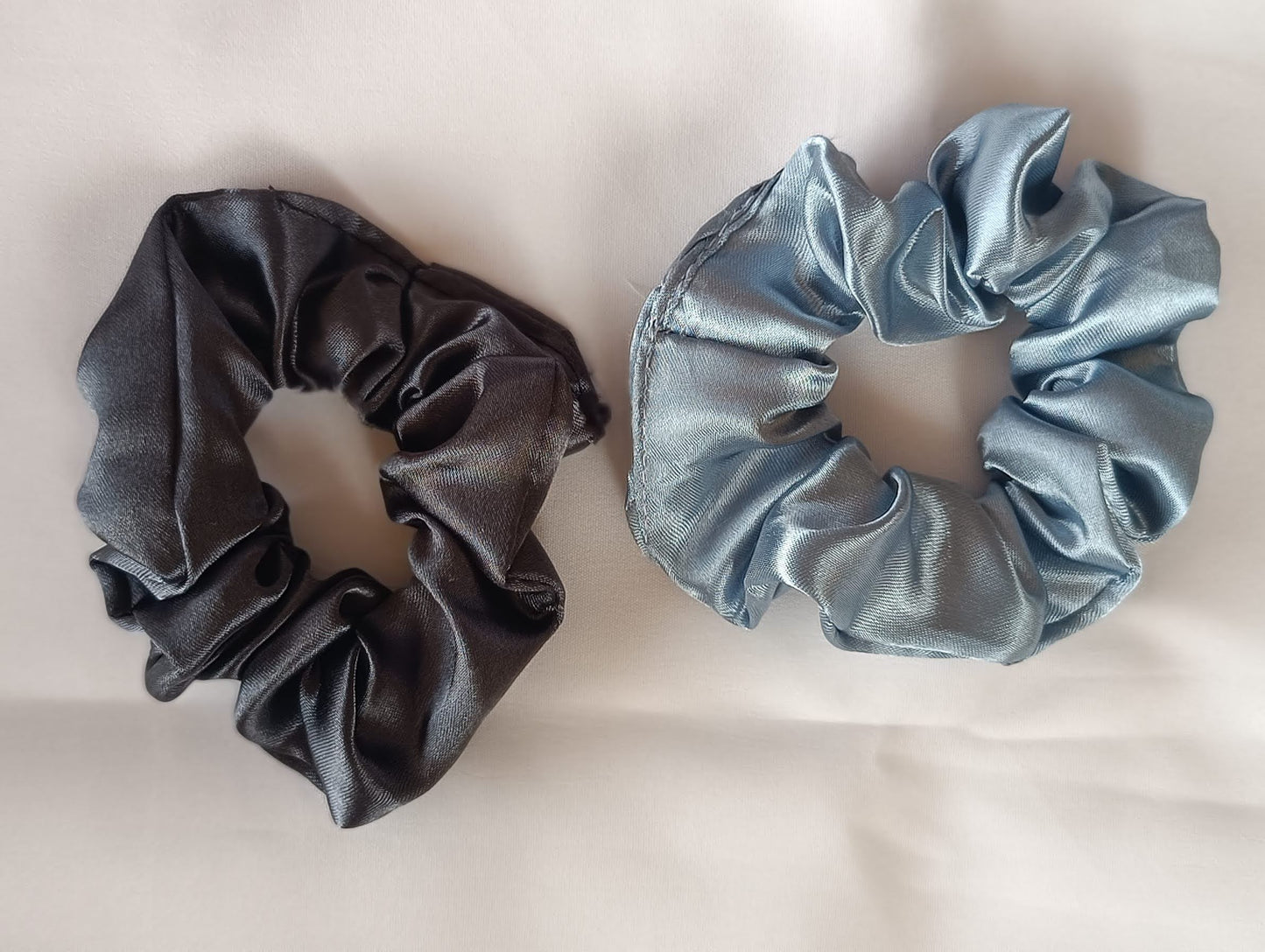 Set of 2 Luxury Satin Scrunchies - The Blues