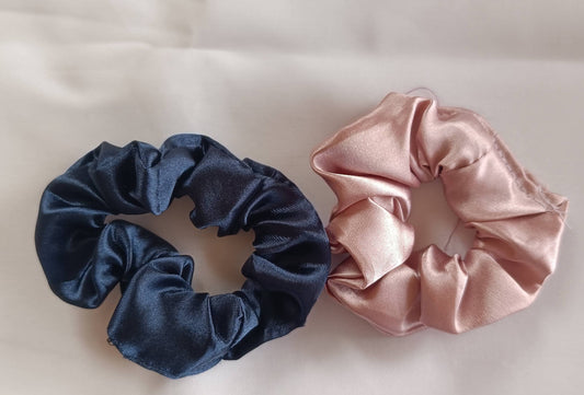 Set of 2 Luxury Satin Scrunchies - Pink n Blue