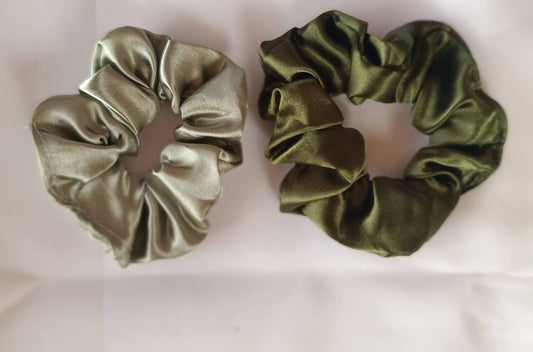 Set of 2 Luxury Satin Scrunchies - The Greens