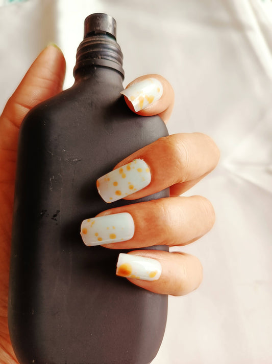 Acrylic/ Press-on Designer Nails with Glue Tabs | Artificial Nails Under 100 - Box Shaped Orange Tie-Dye