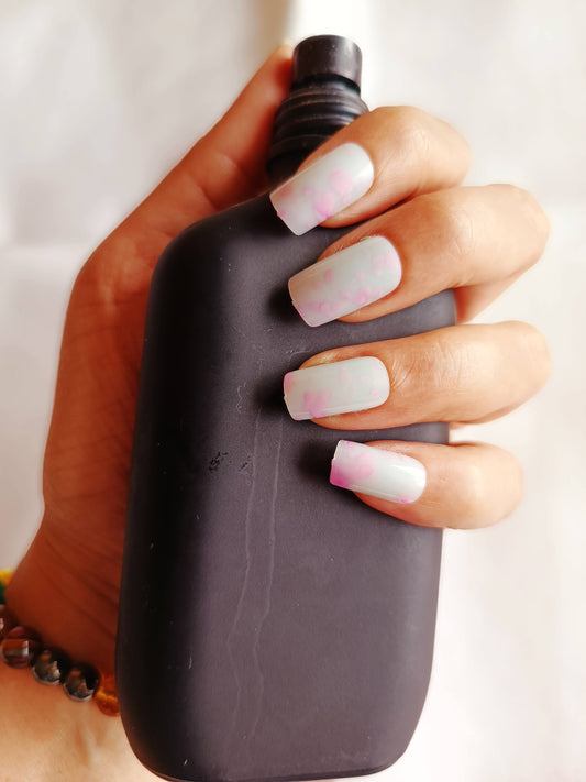 Acrylic/ Press-on Designer Nails with Glue Tabs | Artificial Nails Under 100 - Box Shaped Pink Tie-Dye