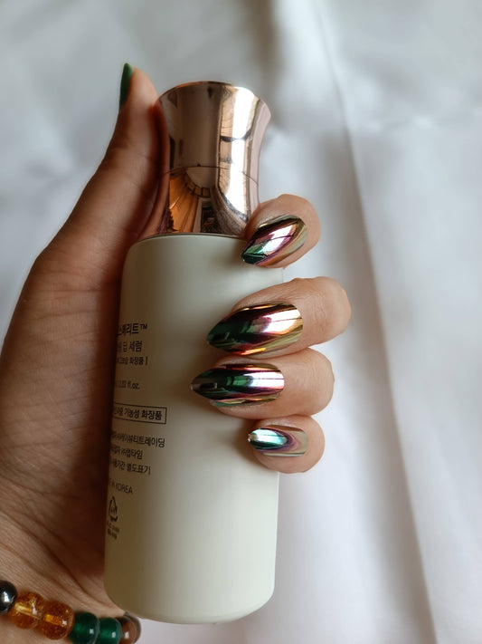 Acrylic/ Press-on Designer Nails with Glue Tabs | Artificial Nails Under 100 - Almond Shaped Multicolor Chromatic