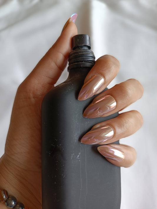 Acrylic/ Press-on Designer Nails with Glue Tabs | Artificial Nails Under 100 - Almond Shaped Pink Chromatic