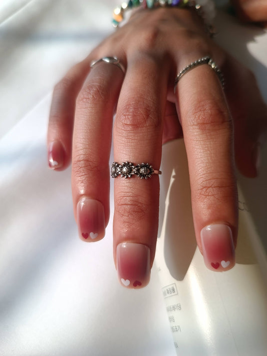 Acrylic/ Press-on Designer Nails with Glue Tabs | Artificial Nails Under 100 - Box shaped Nudes Red-White Heart