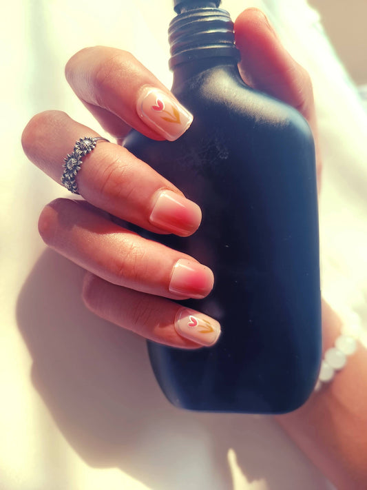 Acrylic/ Press-on Designer Nails with Glue Tabs | Artificial Nails Under 100 - Box shaped Nudes Flower