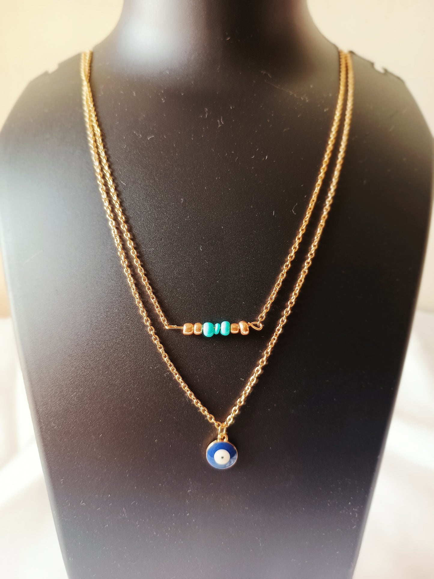 Double layered gold plated evil eye neckpiece - Jewellery for women and girls