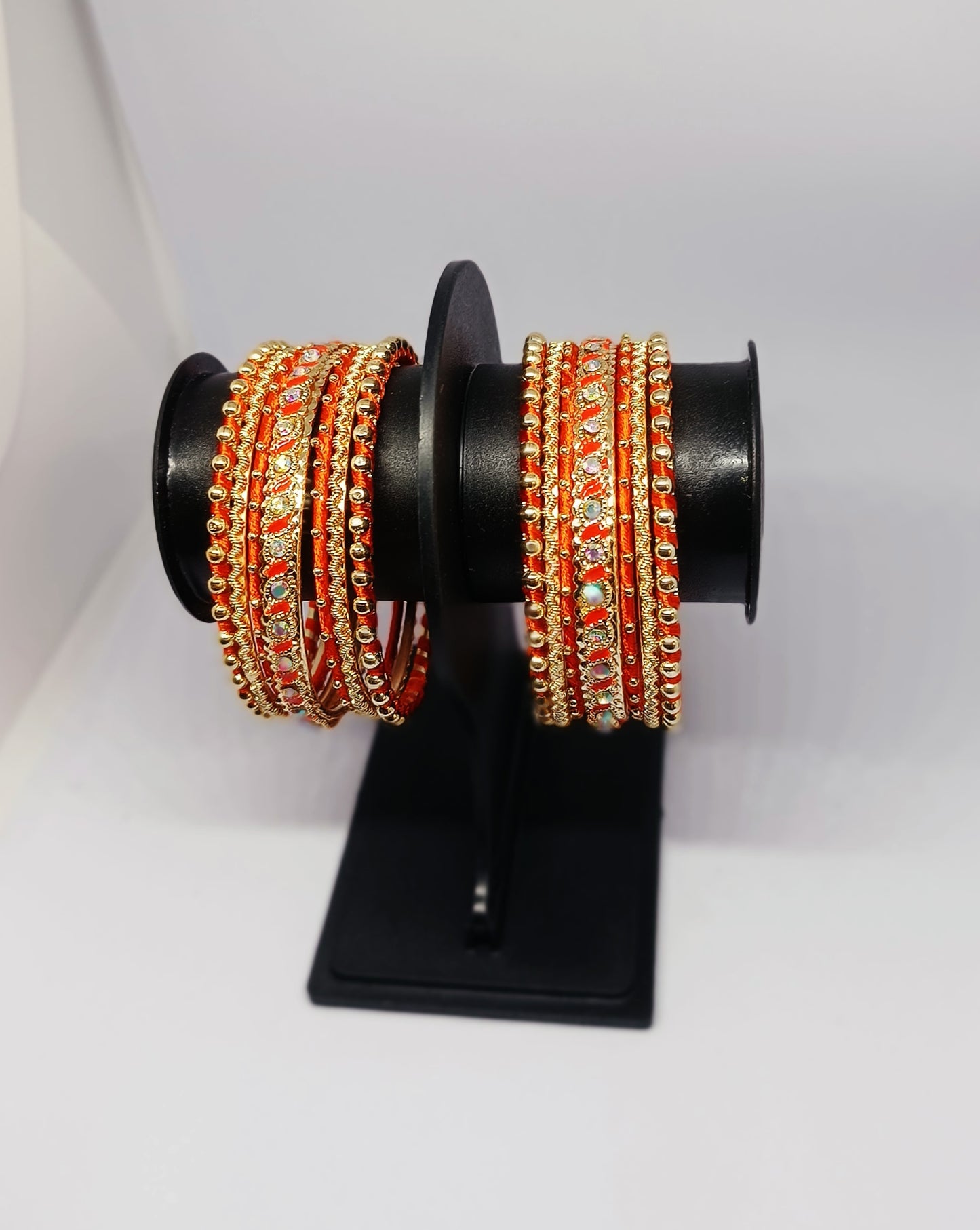Set of 14 Silk Thread, Stone & Kundan Studded Chuda Bangles | Ethnic Collection | Gift for Women  - Orange