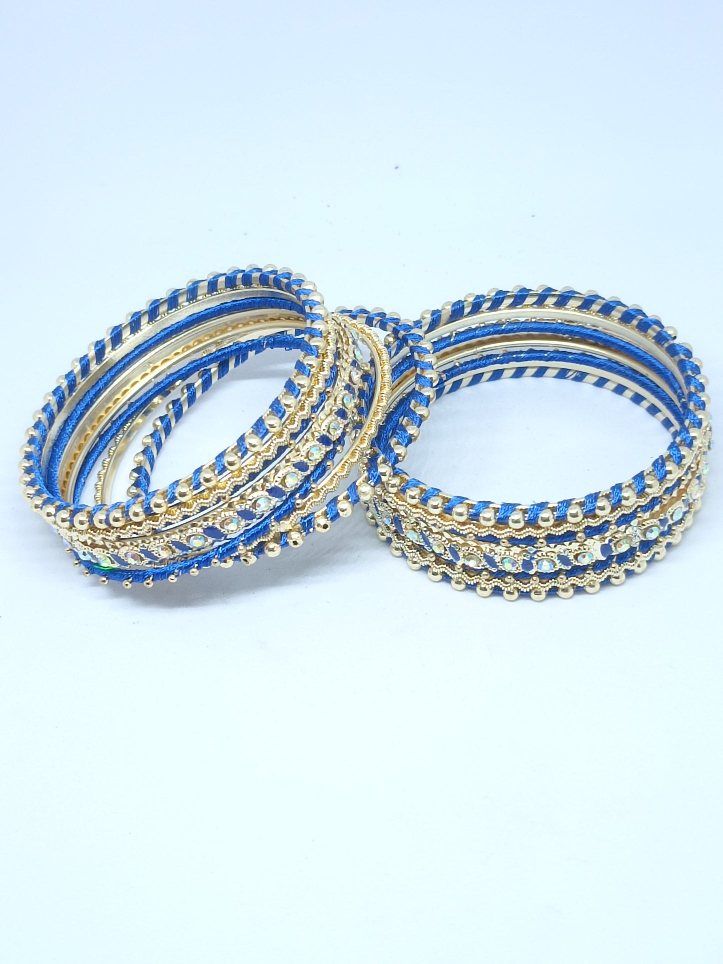 Set of 14 Silk Thread, Stone & Kundan Studded Chuda Bangles | Ethnic Collection | Gift for Women  - Blue