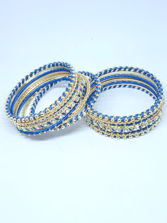 Set of 14 Silk Thread, Stone & Kundan Studded Chuda Bangles | Ethnic Collection | Gift for Women - Blue