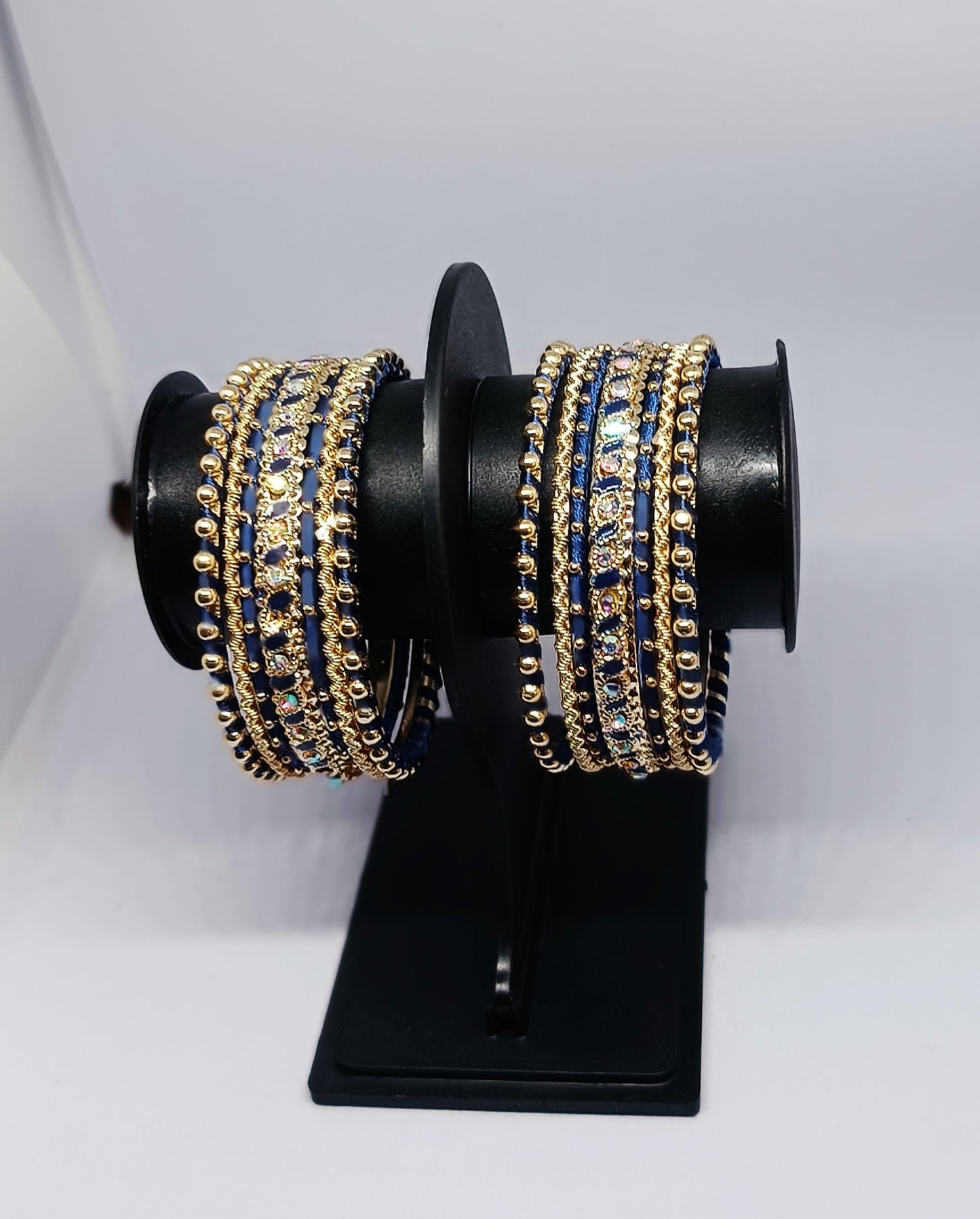 Set of 14 Silk Thread, Stone & Kundan Studded Chuda Bangles | Ethnic Collection | Gift for Women  - Blue