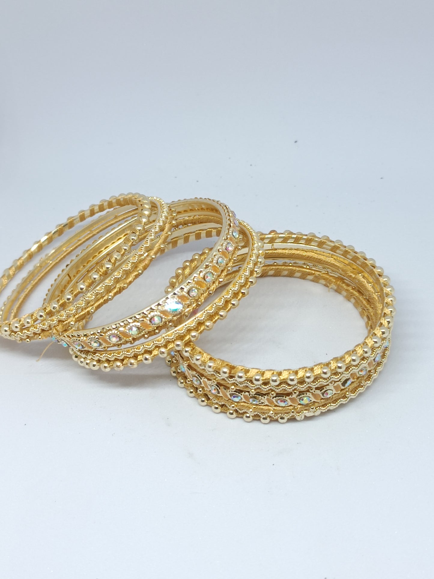 Set of 14 Silk Thread, Stone & Kundan Studded Chuda Bangles | Ethnic Collection | Gift for Women  - Golden