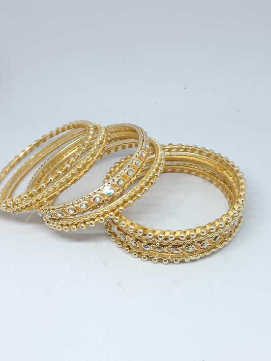 Set of 14 Silk Thread, Stone & Kundan Studded Chuda Bangles | Ethnic Collection | Gift for Women  - Golden