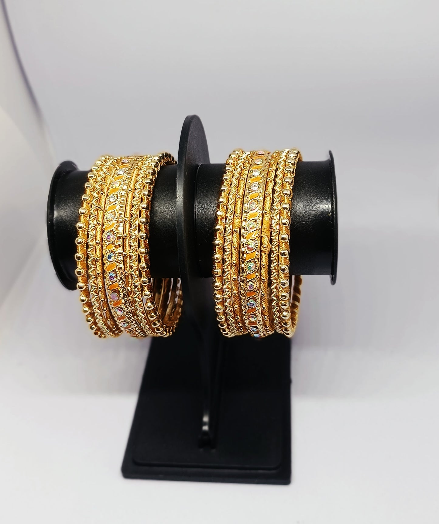 Set of 14 Silk Thread, Stone & Kundan Studded Chuda Bangles | Ethnic Collection | Gift for Women  - Golden