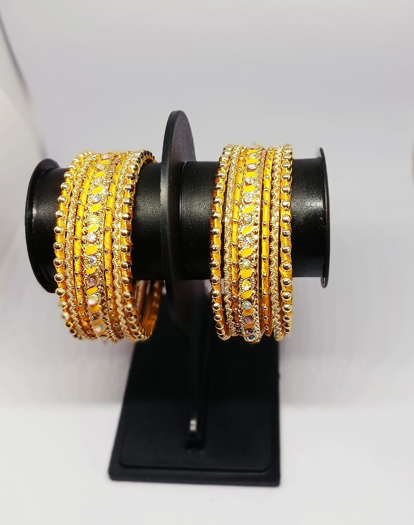 Set of 14 Silk Thread, Stone & Kundan Studded Chuda Bangles | Ethnic Collection | Gift for Women  - Yellow