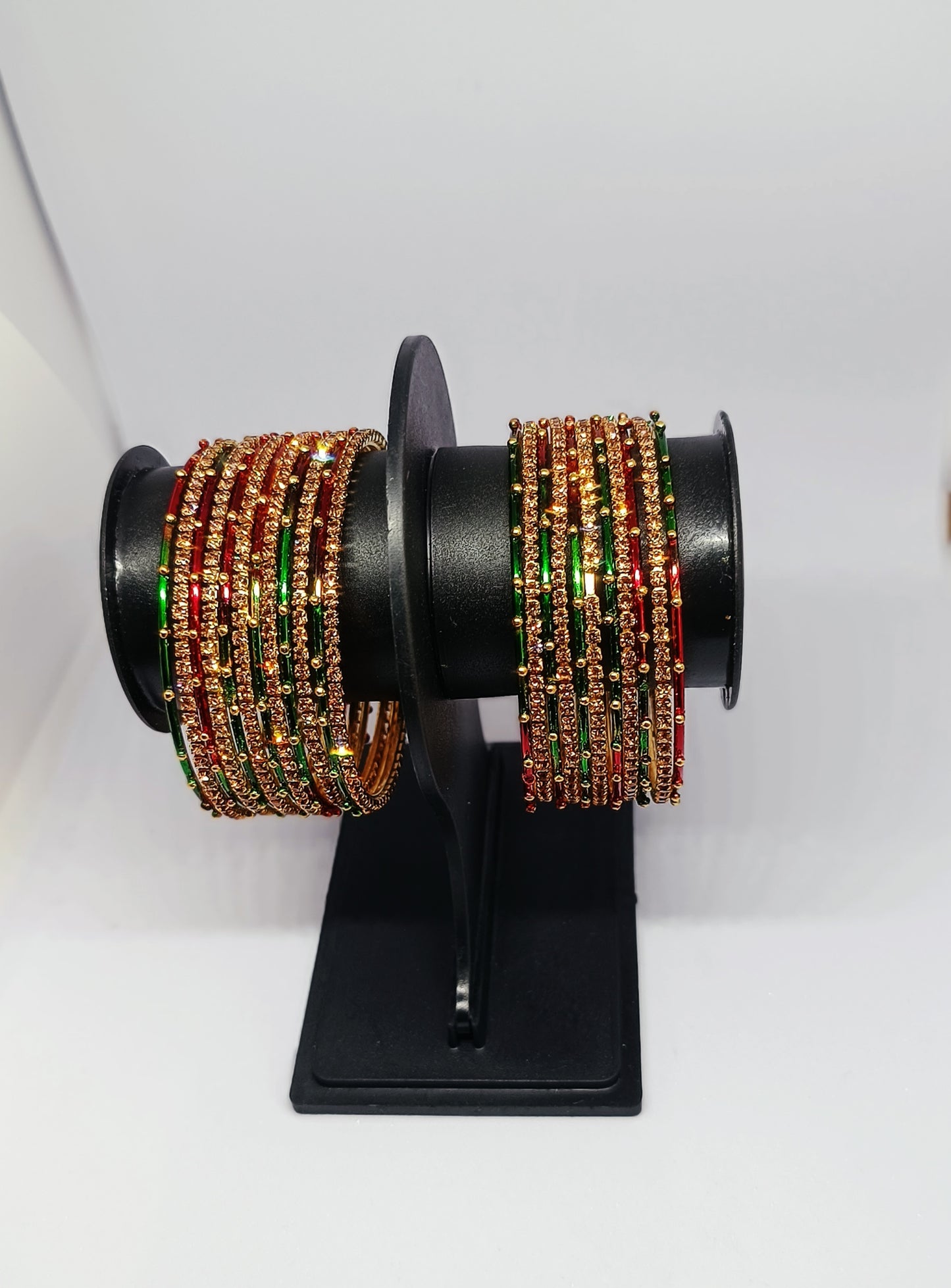 Set of 22 Festive Designer Bangles with Beaded Detailing | Ethnic Collection | Gift for Women  - Green & Red