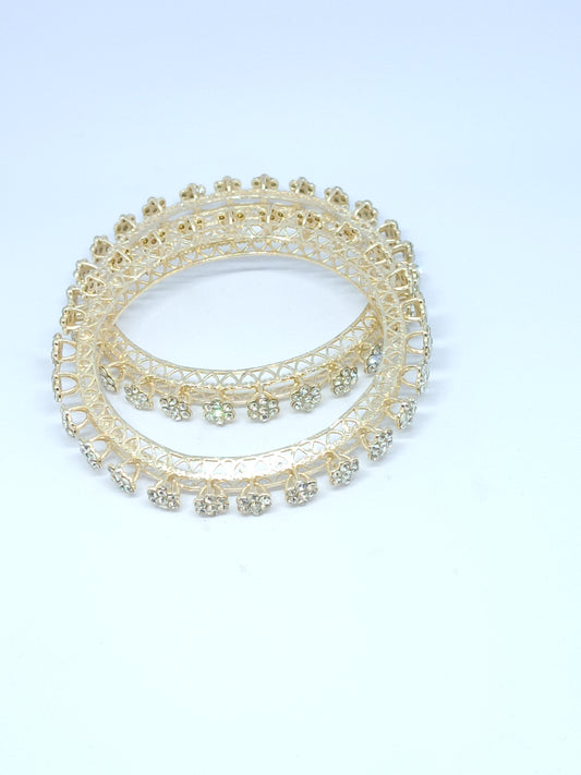 Set of 2 Gold Finish Floral Designer Bangles Set with Crystal Detailing | Wedding & Festive Jewellery for Women