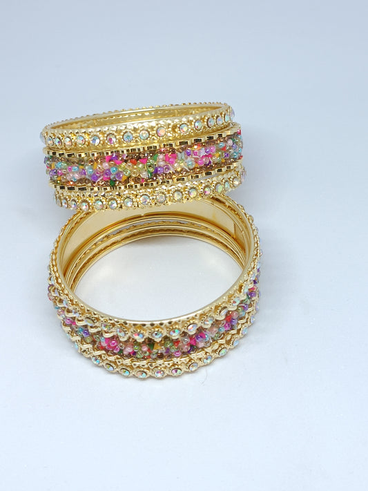 Set of 6 Gold Finish Multicolor Crystal Designer Bangles Set | Traditional & Festive Bangles for Women
