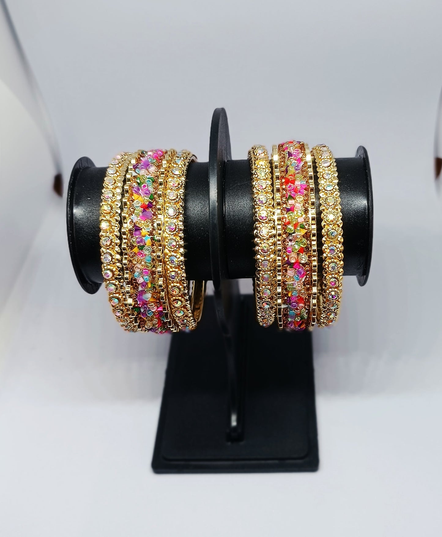 Set of 6 Gold Finish Multicolor Crystal Designer Bangles Set | Traditional & Festive Bangles for Women