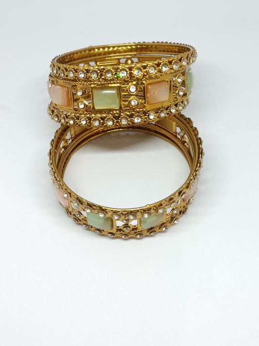 Set of 6 Royal Kundan Colorful Gold-Plated Designer Bangle Set for Women | Traditional Festive & Bridal Bangles (Copy)