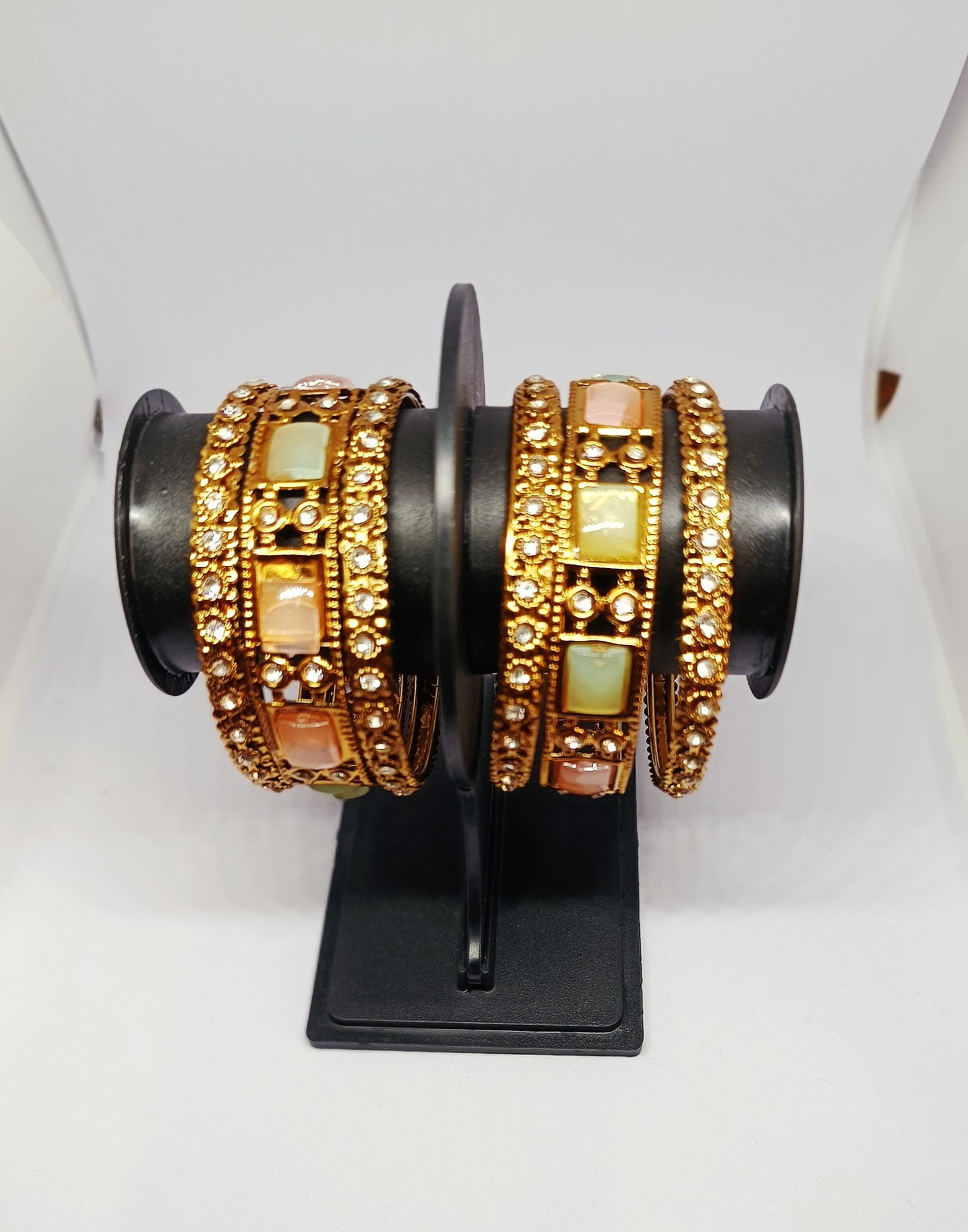 Set of 6 Royal Kundan Colorful Gold-Plated Designer Bangle Set for Women | Traditional Festive & Bridal Bangles