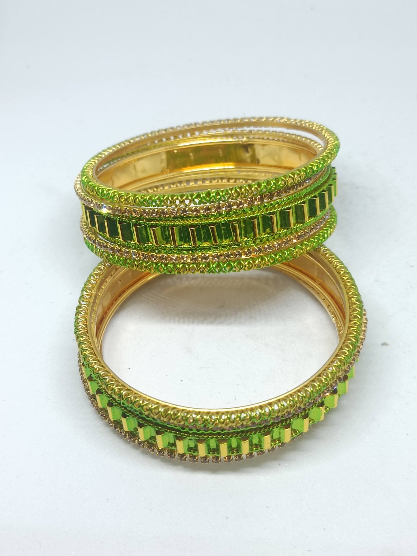 Set of 6 Parrot Green & Gold Designer Stone Bangles Set for Women | Festive & Wedding Wear Bangles