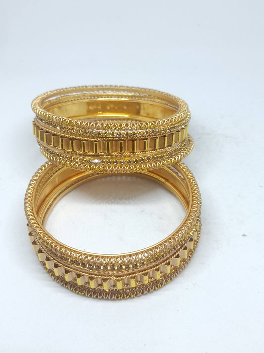 Set of 6 Gold Designer Stone Bangles Set for Women | Festive & Wedding Wear Bangles