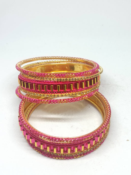 Set of 6 Pink & Gold Designer Stone Bangles Set for Women | Festive & Wedding Wear Bangles