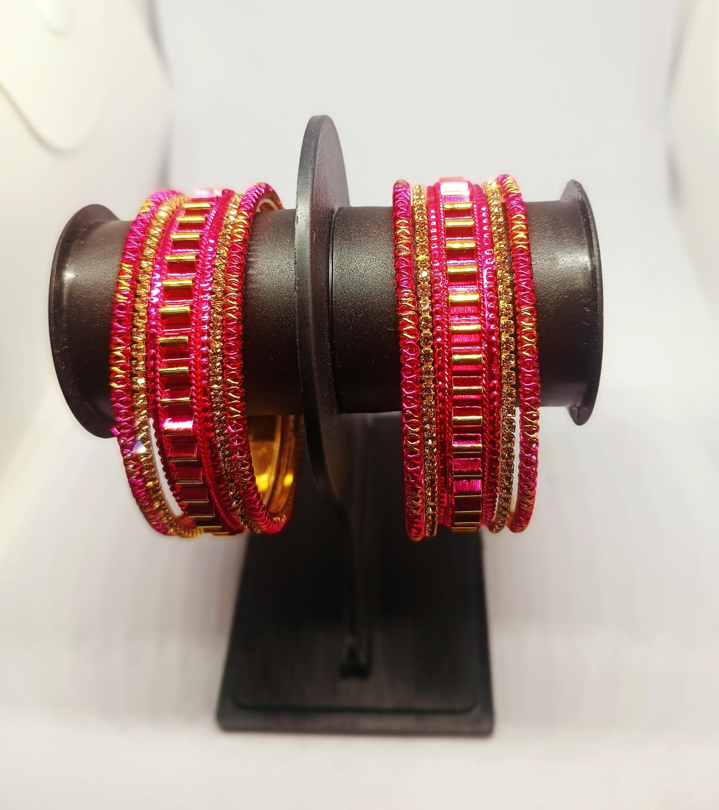 Set of 6 Pink & Gold Designer Stone Bangles Set for Women | Festive & Wedding Wear Bangles