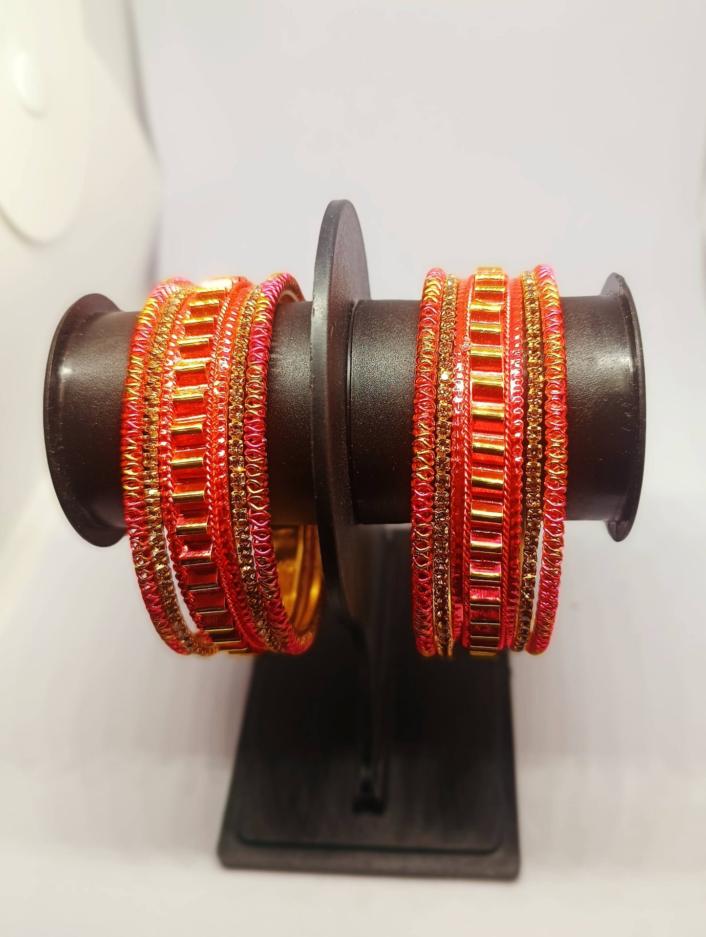 Set of 6 Vermilion Red & Gold Designer Stone Bangles Set for Women | Festive & Wedding Wear Bangles