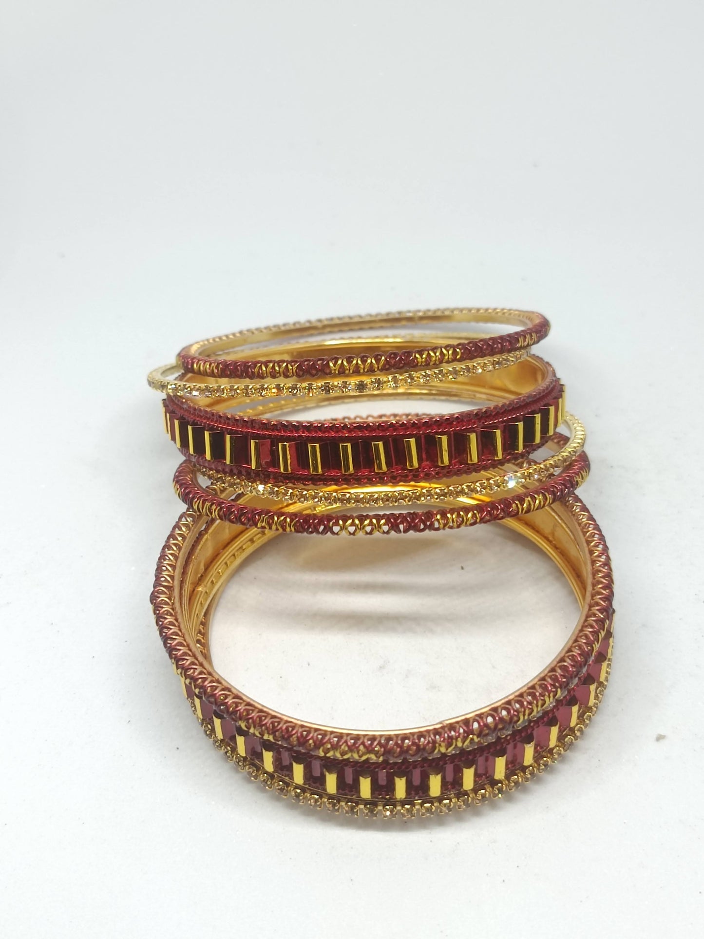 Set of 6 Crimson Red & Gold Designer Stone Bangles Set for Women | Festive & Wedding Wear Bangles