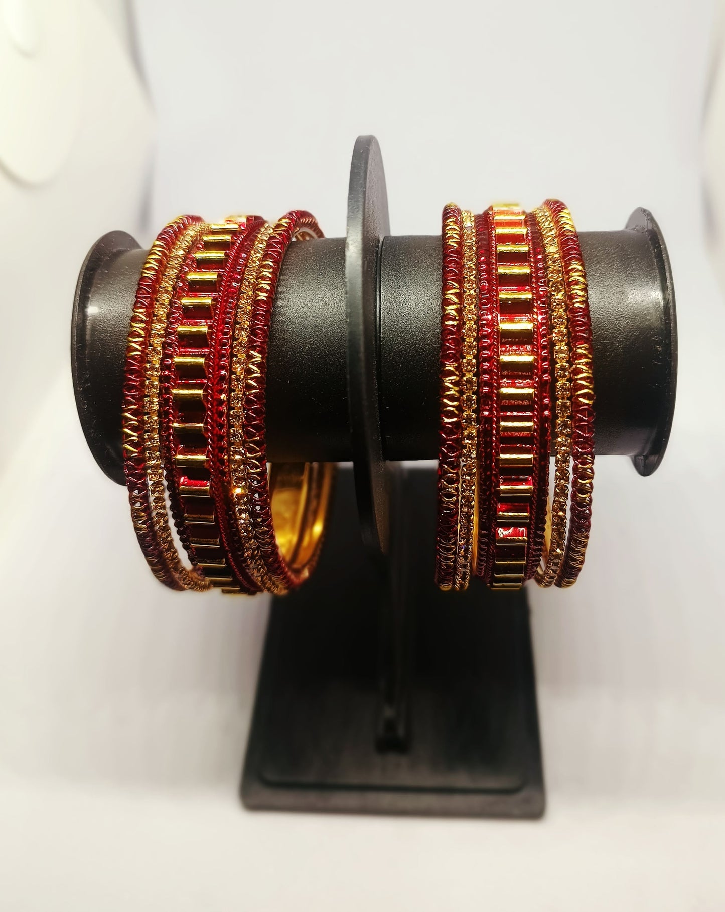 Set of 6 Crimson Red & Gold Designer Stone Bangles Set for Women | Festive & Wedding Wear Bangles