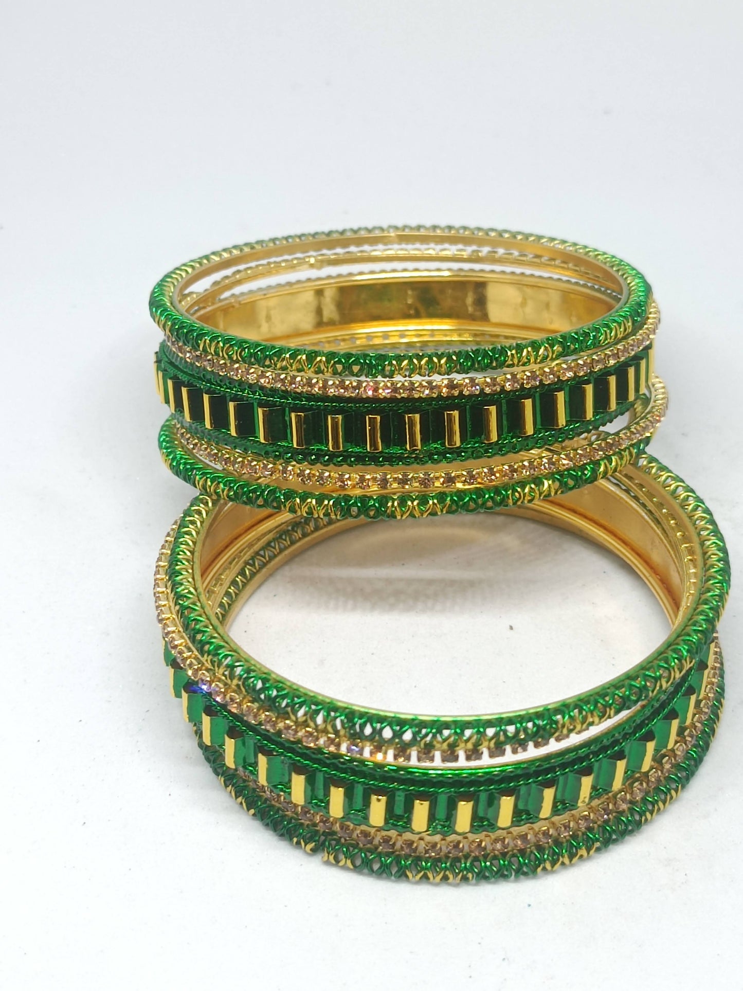 Set of 6 Royal Green & Gold Designer Stone Bangles Set for Women | Festive & Wedding Wear Bangles