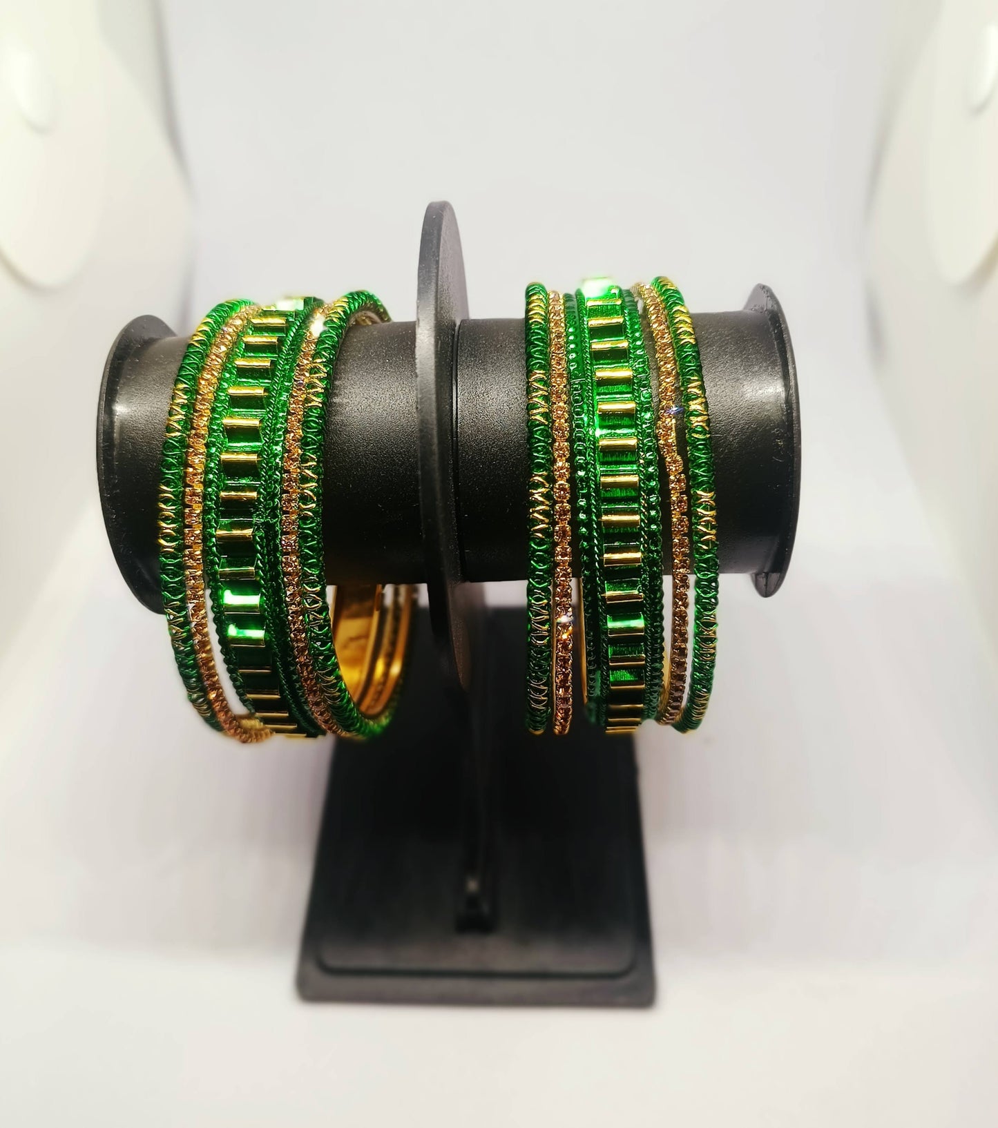 Set of 6 Royal Green & Gold Designer Stone Bangles Set for Women | Festive & Wedding Wear Bangles