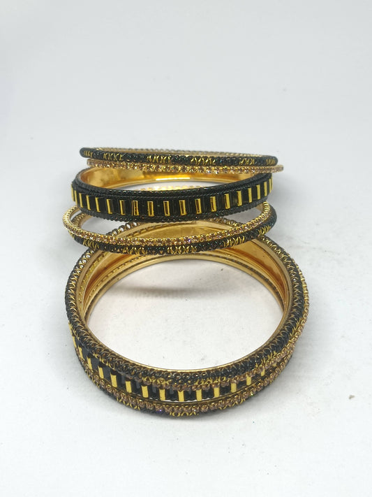 Set of 6 Black & Gold Designer Stone Bangles Set for Women | Festive & Wedding Wear Bangles