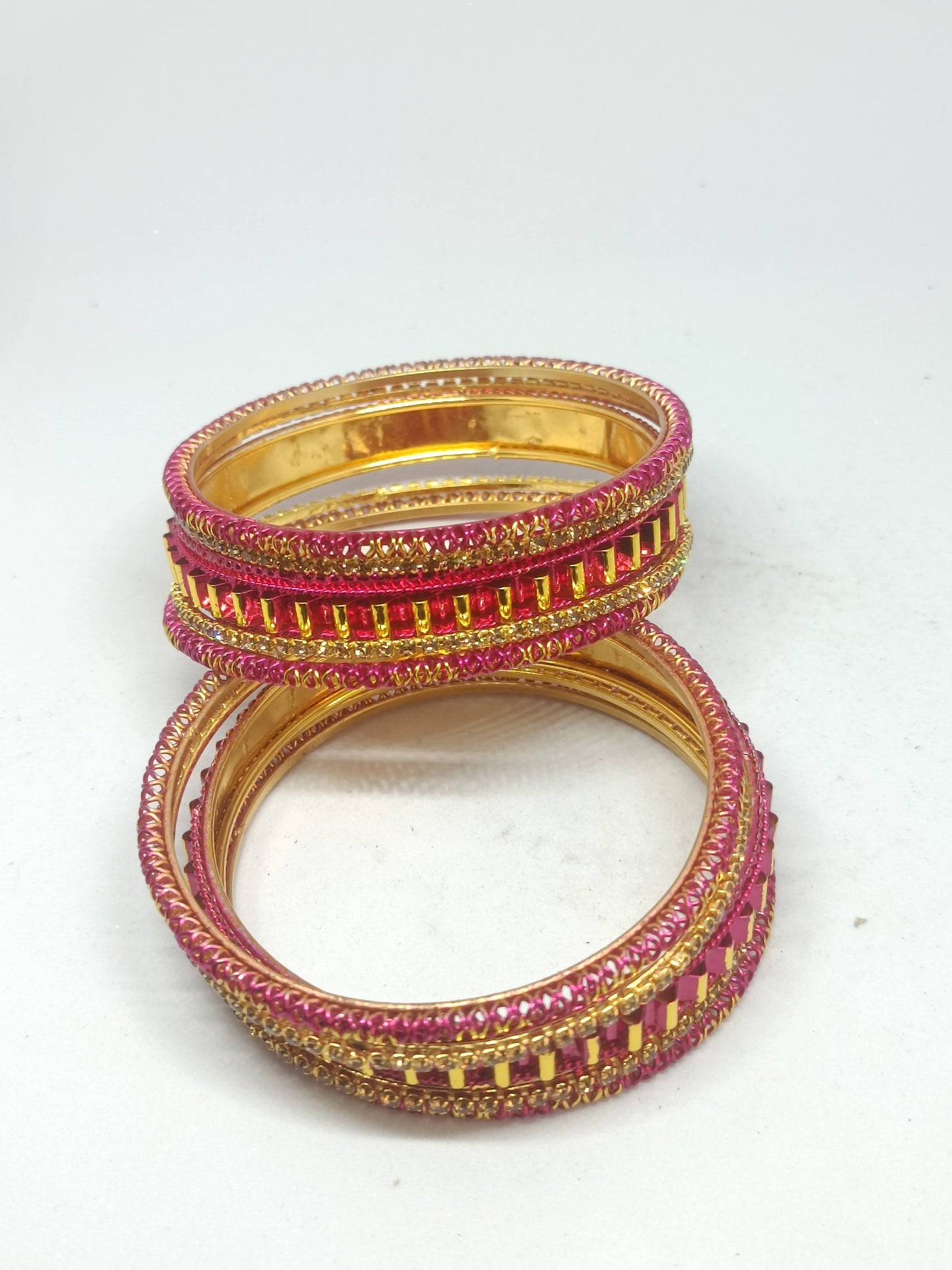 Set of 6 Magenta & Gold Designer Stone Bangles Set for Women | Festive & Wedding Wear Bangles