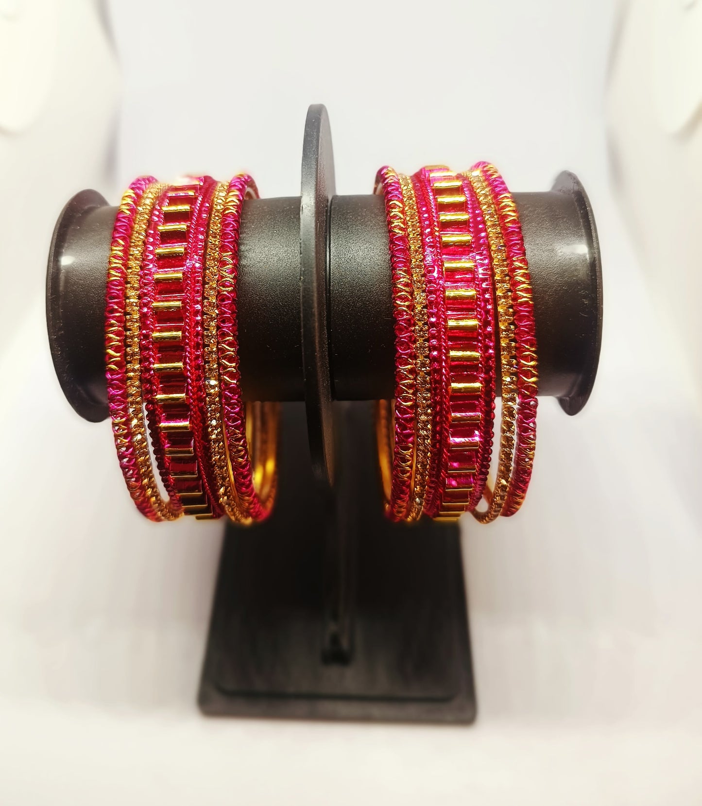 Set of 6 Magenta & Gold Designer Stone Bangles Set for Women | Festive & Wedding Wear Bangles