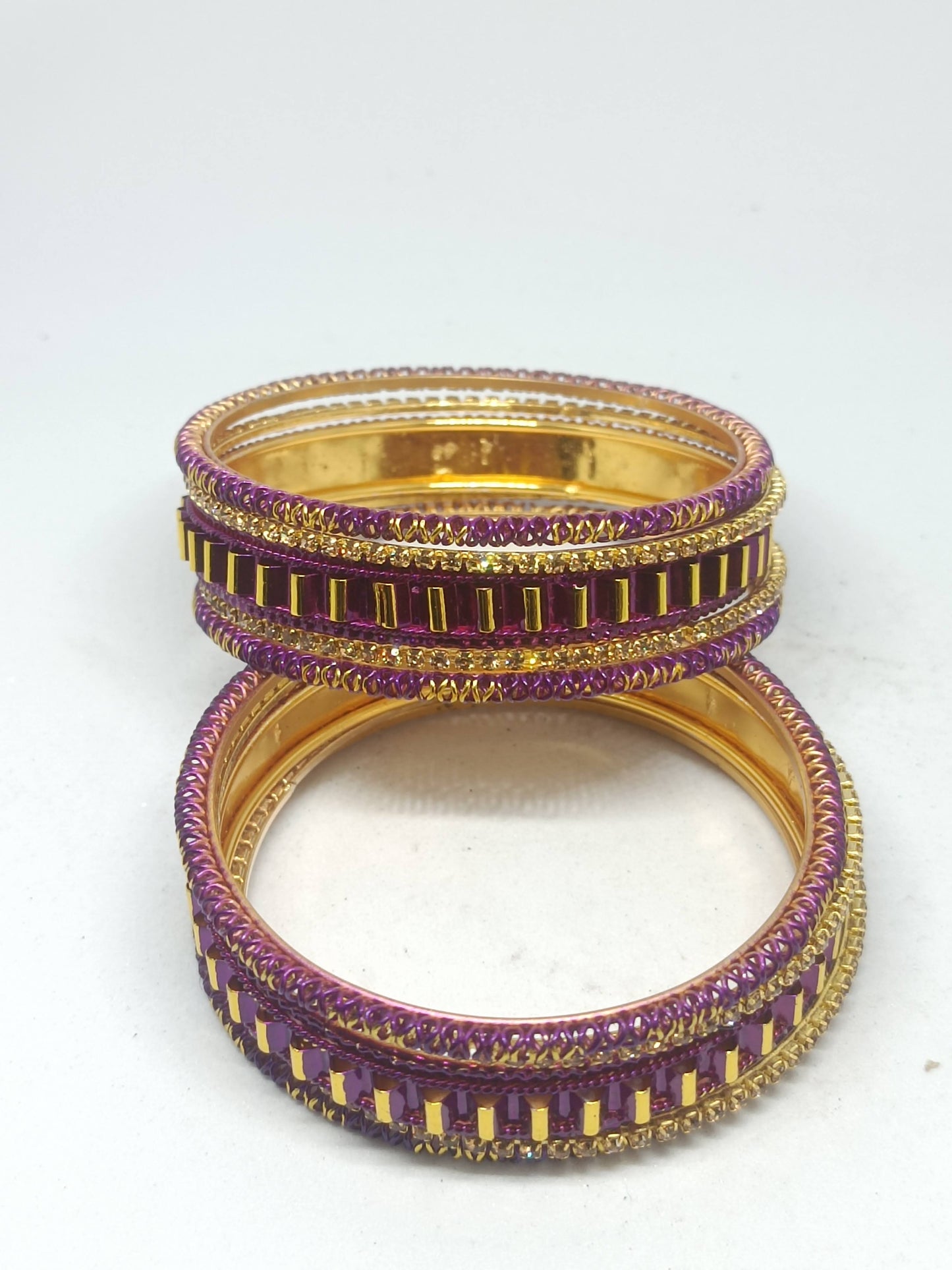Set of 6 Purple & Gold Designer Stone Bangles Set for Women | Festive & Wedding Wear Bangles