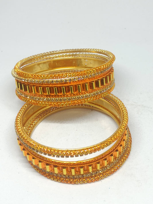 Set of 6 Rust Orange & Gold Designer Stone Bangles Set for Women | Festive & Wedding Wear Bangles