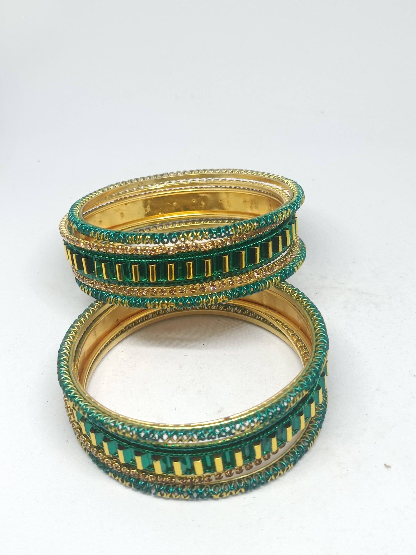Set of 6 Emerald Green & Gold Designer Stone Bangles Set for Women | Festive & Wedding Wear Bangles