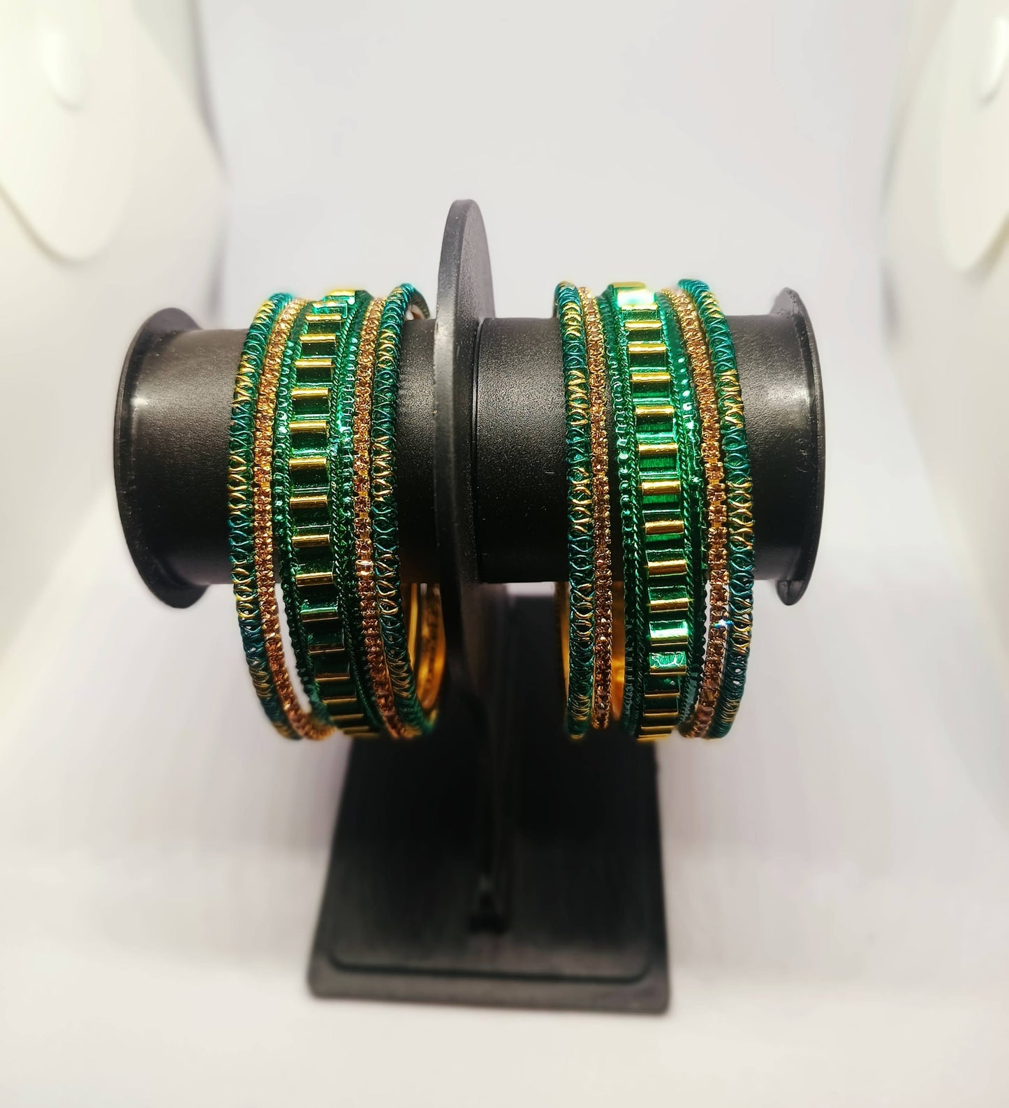 Set of 6 Emerald Green & Gold Designer Stone Bangles Set for Women | Festive & Wedding Wear Bangles