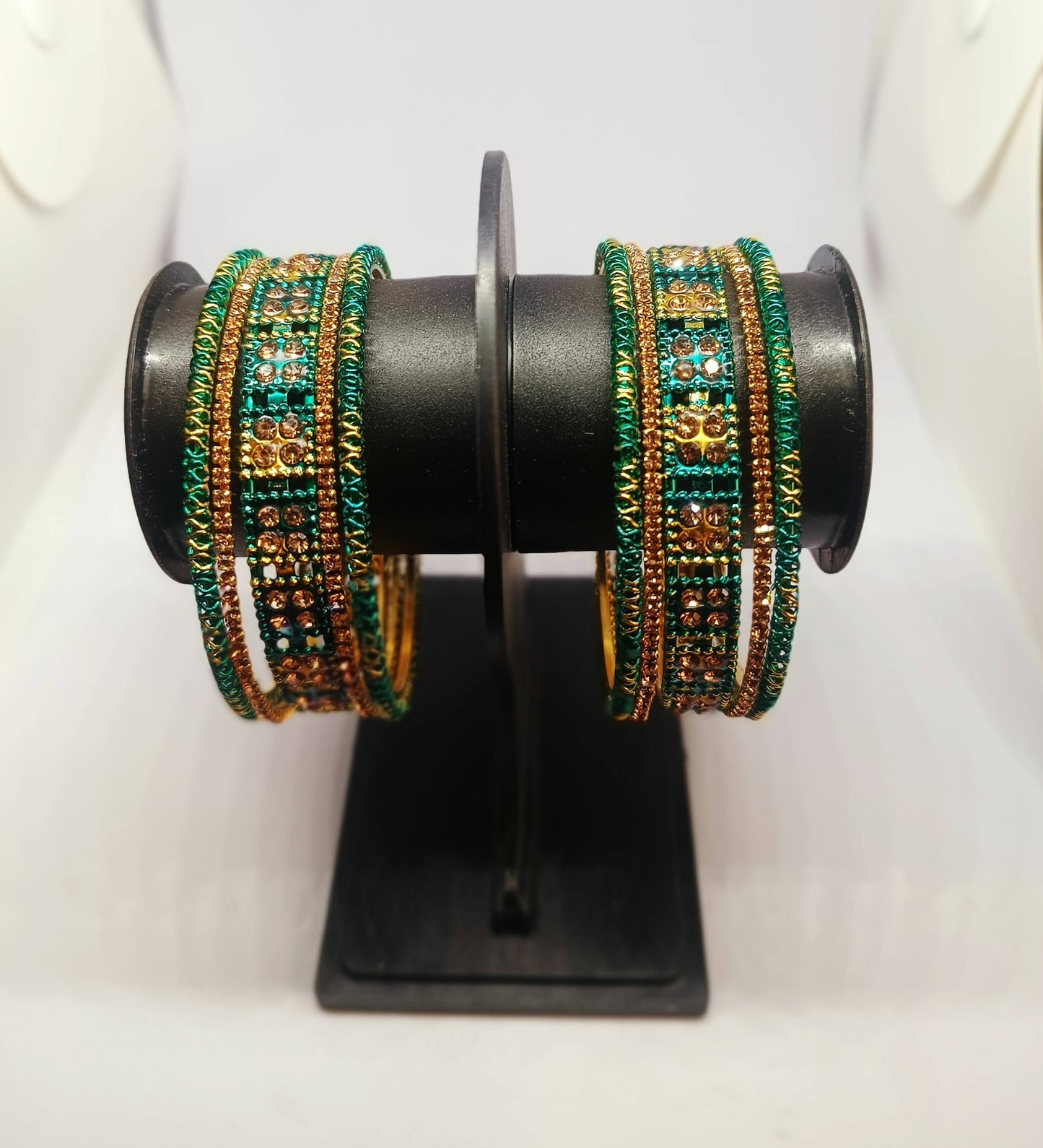 Set of 6  Peacock Green & Gold Designer Stone Bangles Set for Women | Festive, Wedding & Party Wear Bangles