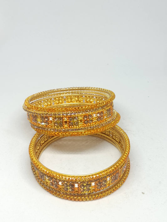 Set of 6  Orange & Gold Designer Stone Bangles Set for Women | Festive, Wedding & Party Wear Bangles