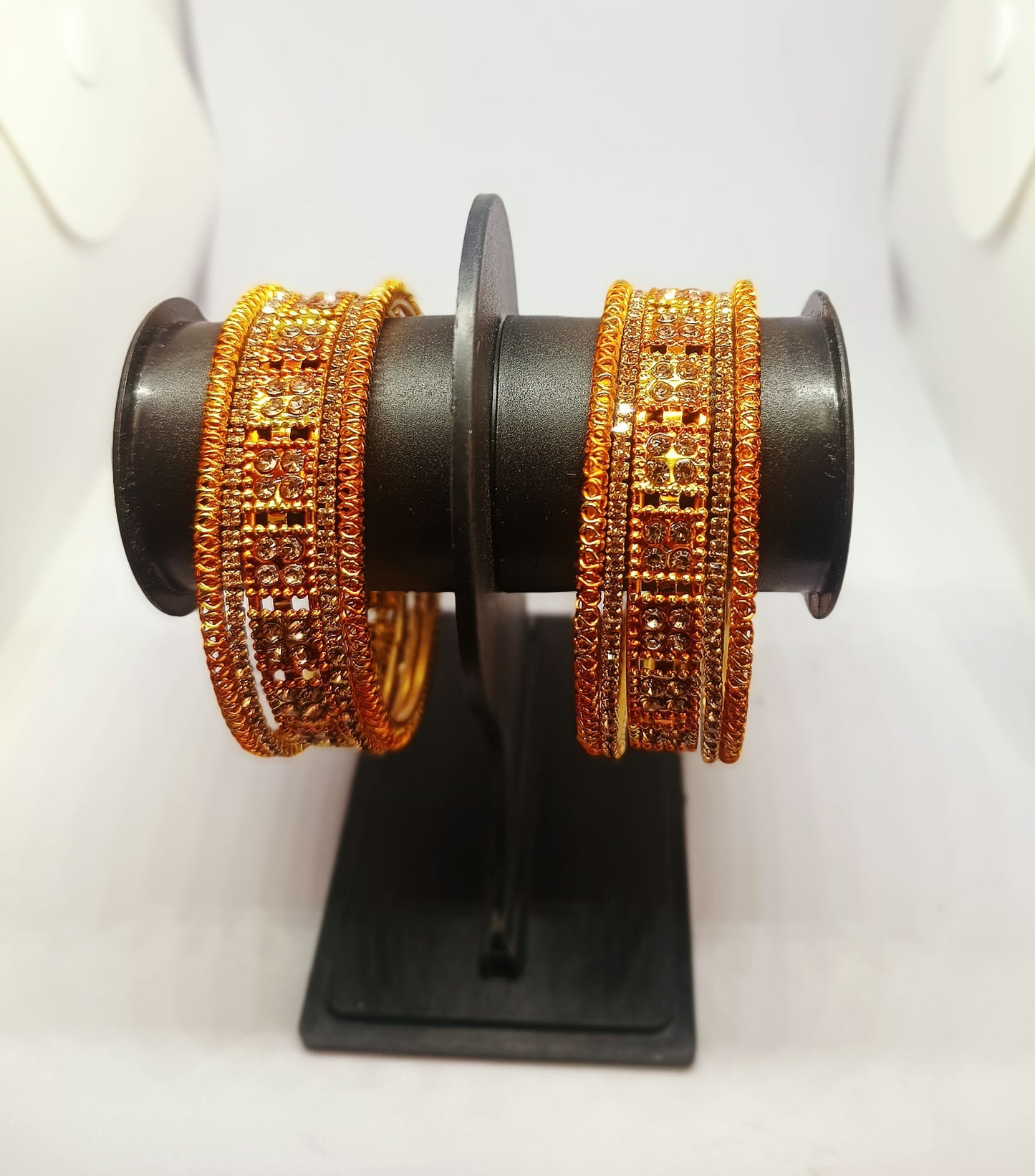 Set of 6  Orange & Gold Designer Stone Bangles Set for Women | Festive, Wedding & Party Wear Bangles