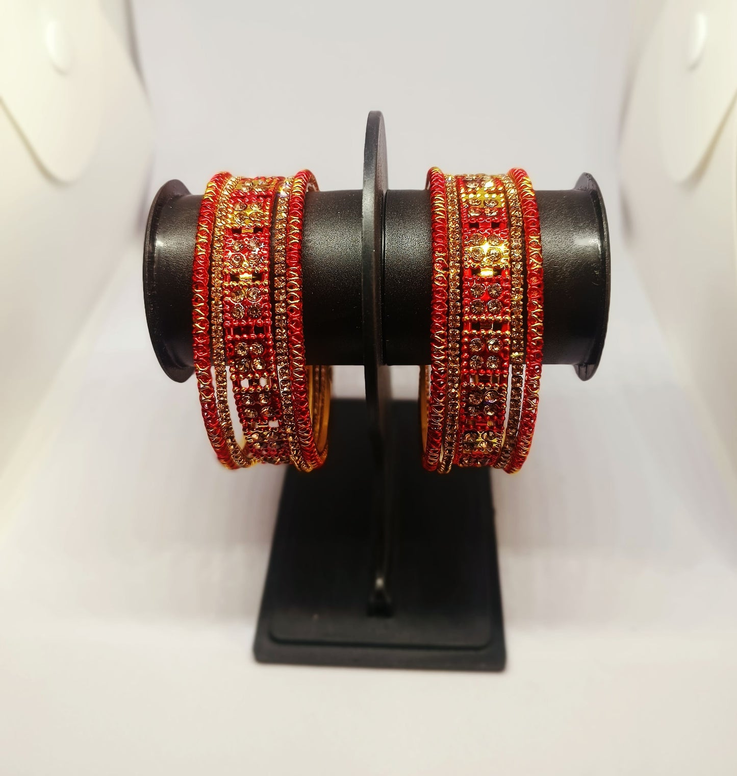 Set of 6  Red & Gold Designer Stone Bangles Set for Women | Festive, Wedding & Party Wear Bangles