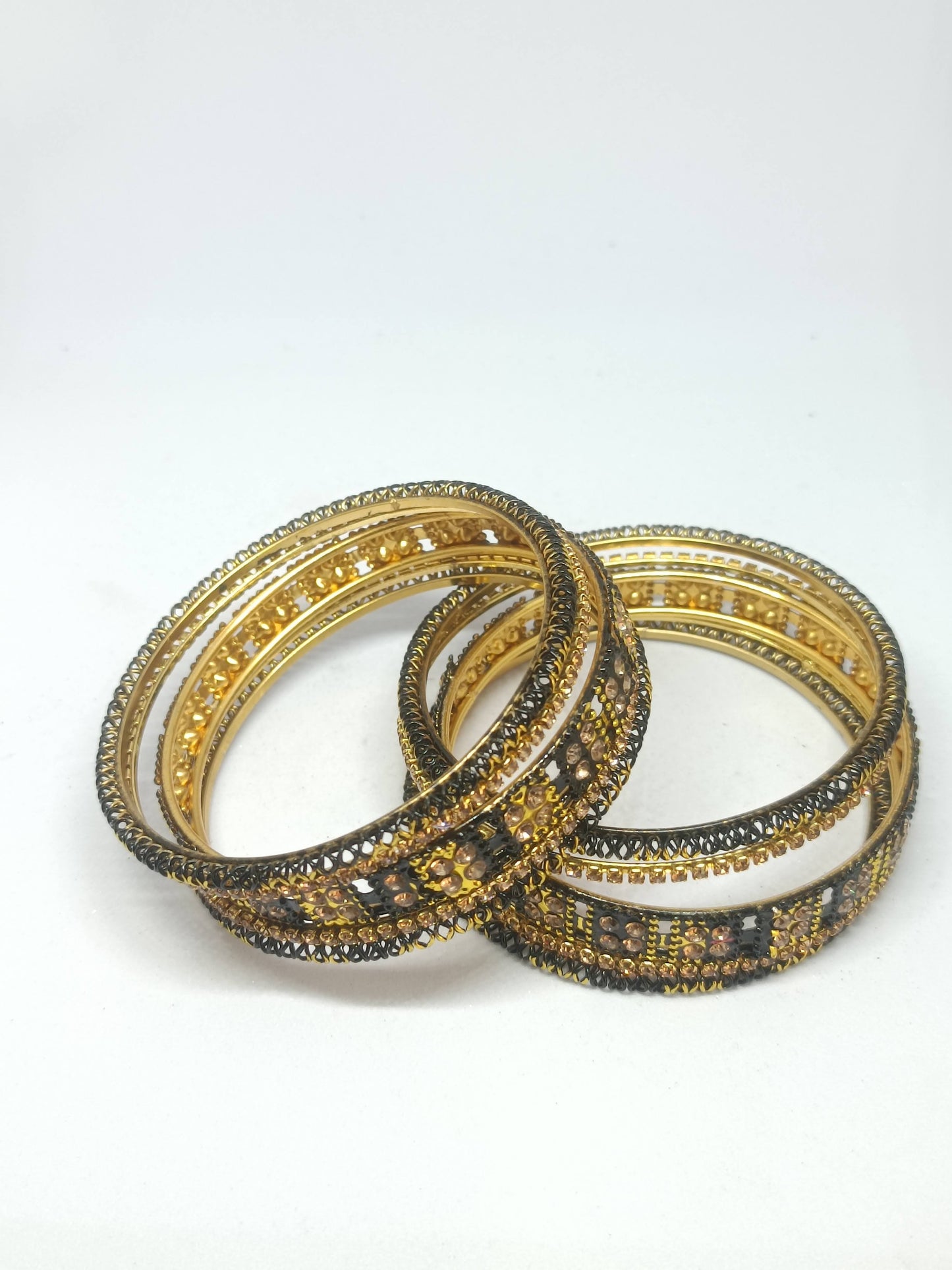 Set of 6  Black & Gold Designer Stone Bangles Set for Women | Festive, Wedding & Party Wear Bangles
