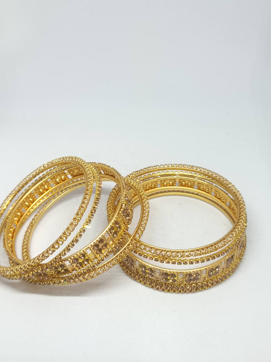 Set of 6  Gold Designer Stone Bangles Set for Women | Festive, Wedding & Party Wear Bangles