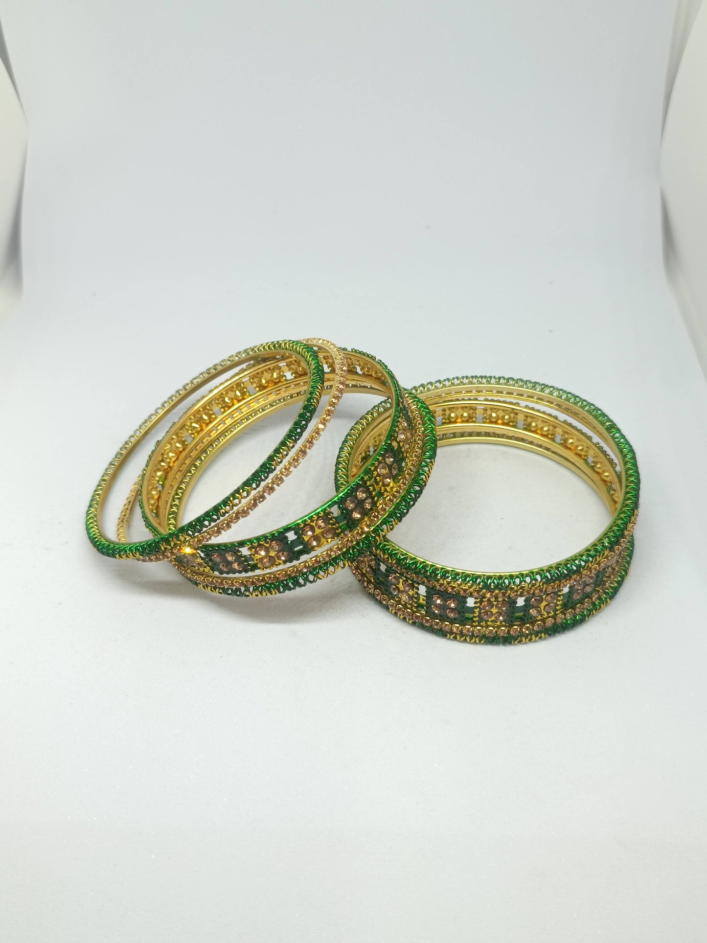 Set of 6 Emrald Green & Gold Designer Stone Bangles Set for Women | Festive, Wedding & Party Wear Bangles